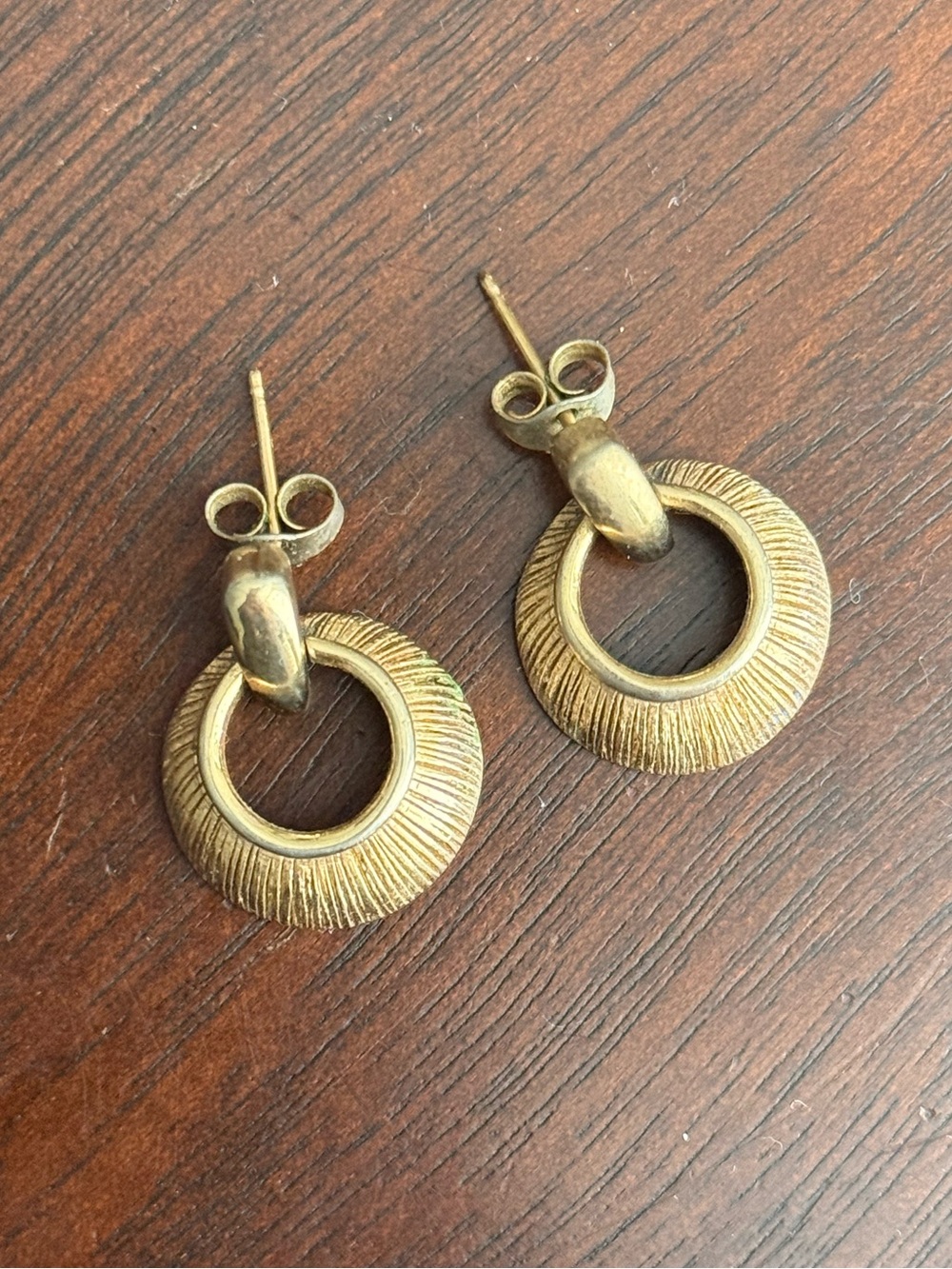 Vintage Textured Gold-Tone Hoop Drop Earrings
